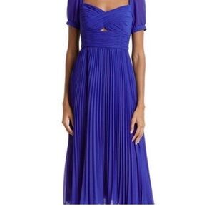 Self-Portrait Elegant Blue Pleated Midi Dress